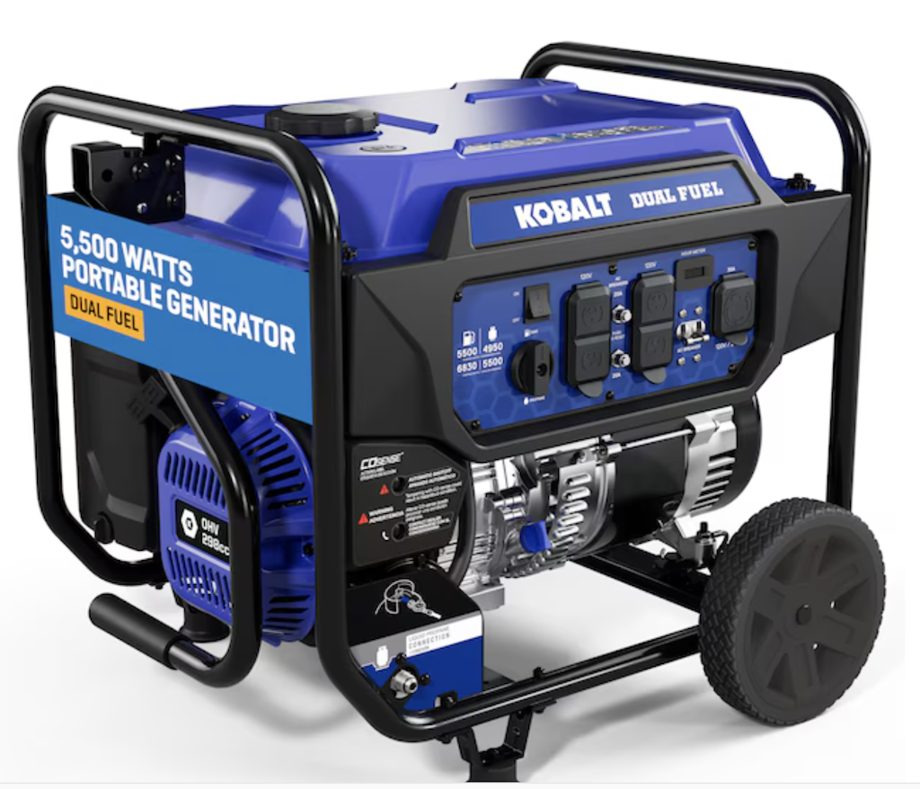 Kobalt Dual Fuel 6,830W / 5,500W Portable Generator: $449