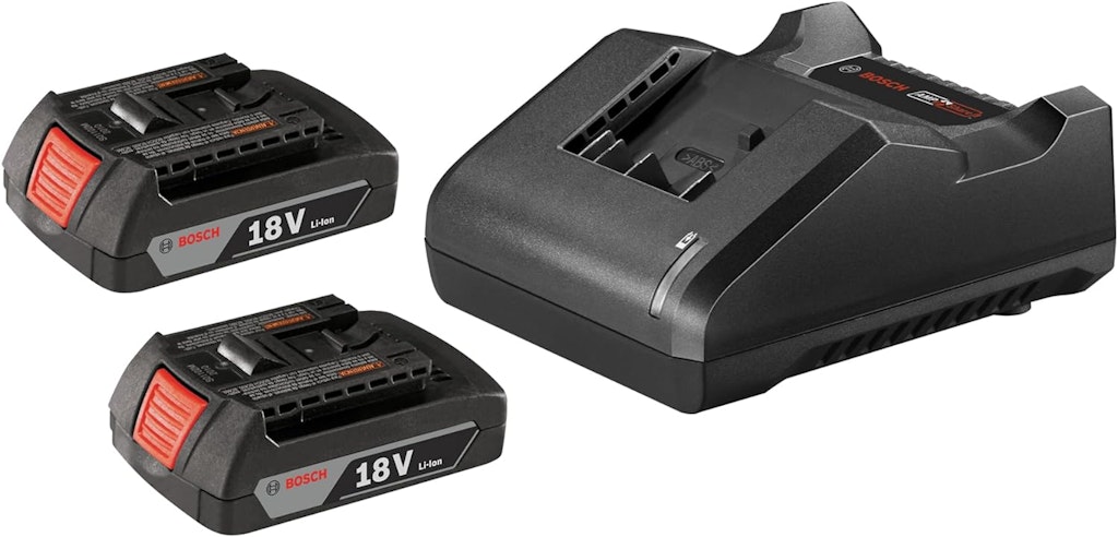 Bosch 18V Standard Battery Charger w/ 2 18V 1.5Ah Slimpack Batteries: $30