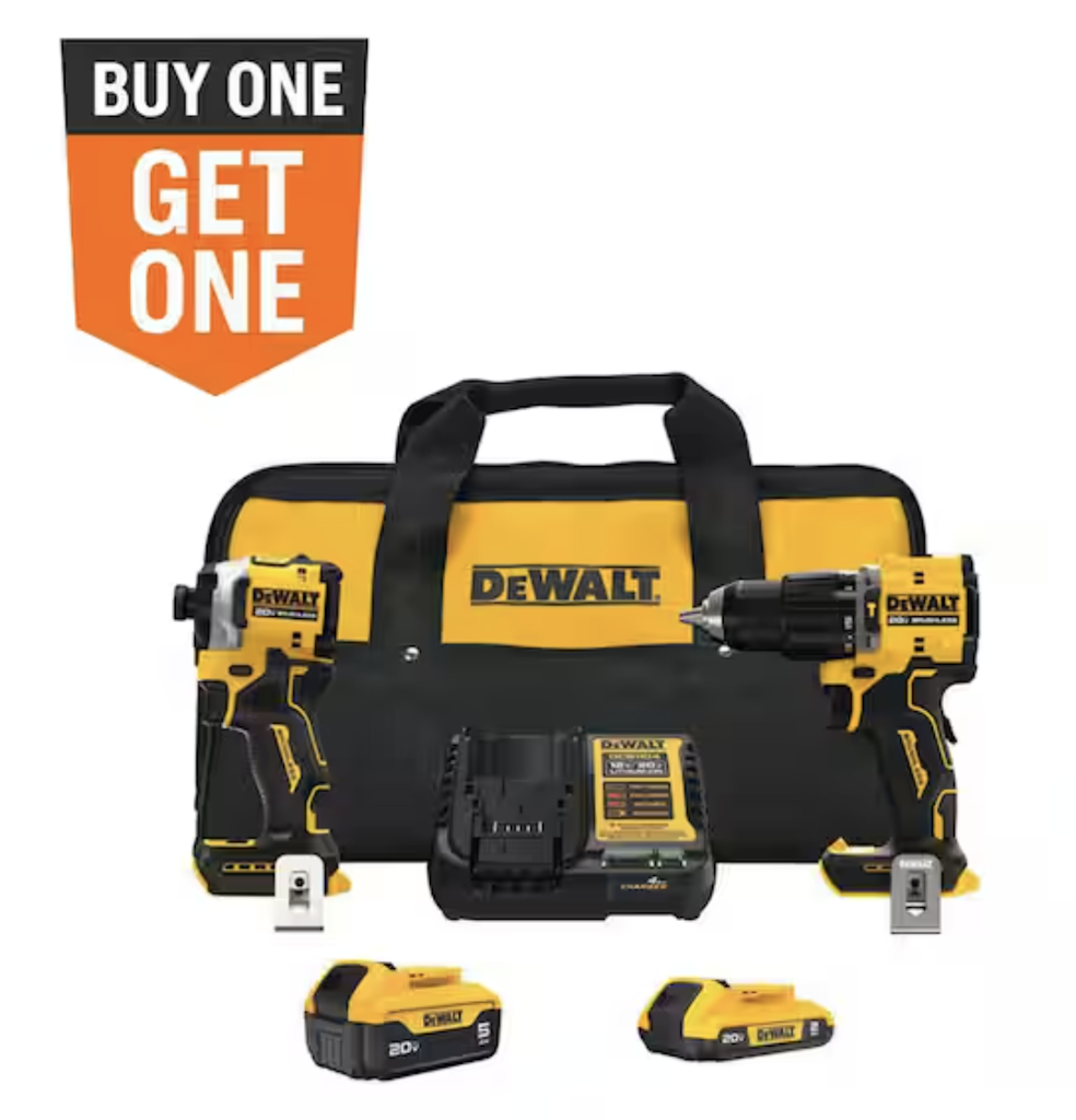 DeWalt Atomic 20V Lithium-Ion Cordless 2-Tool Combo Kit with 5.0 Ah and 2.0 Ah Batteries: $299 w/ free tool worth up to $239 DeWalt Atomic 20V Lithium-Ion Cordless 2-Tool Combo Kit with 5.0 Ah and 2.0 Ah Batteries: $299 w/ free tool worth up to $239