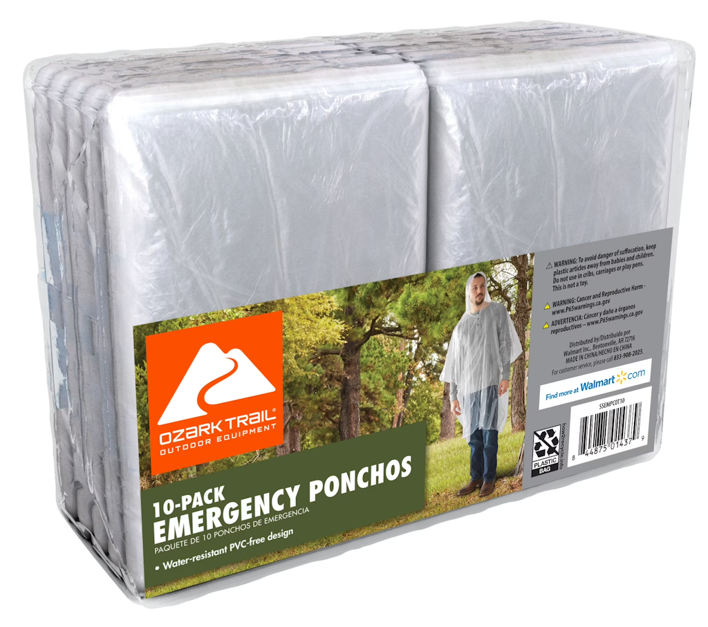 Ozark Trail Emergency Poncho 10-Pack: $11