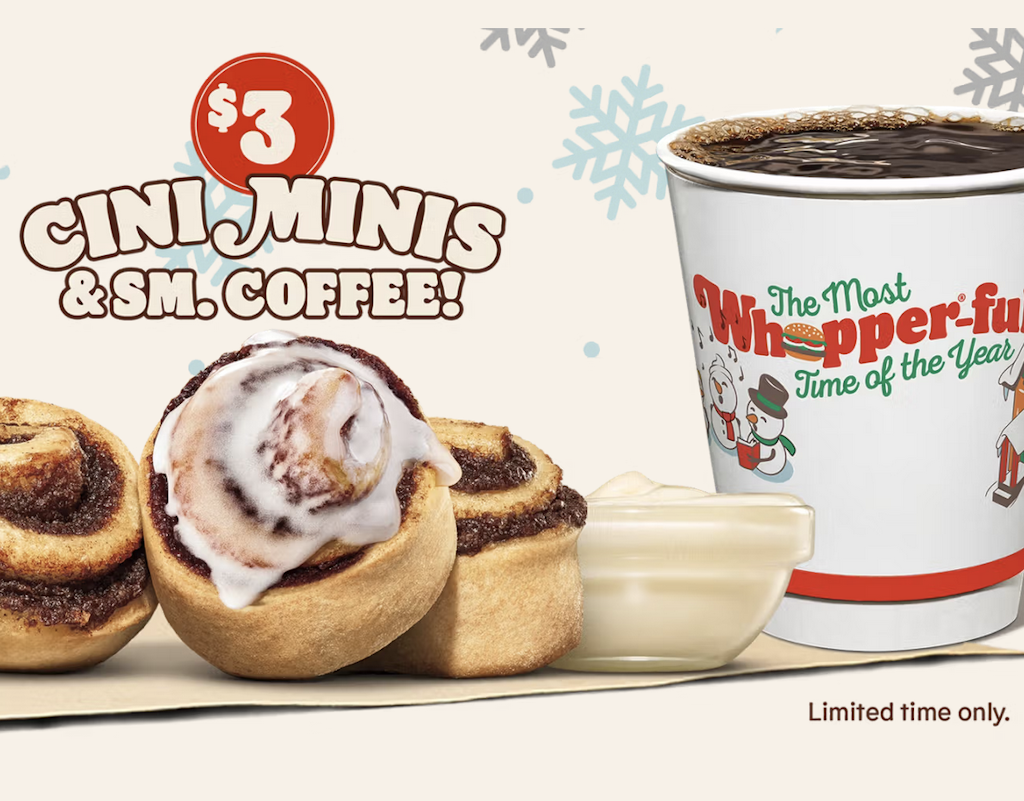 Burger King Mini Cinis 4ct w/ Small Coffee: $3 Burger King Mini Cinis 4ct w/ Small Coffee: $3