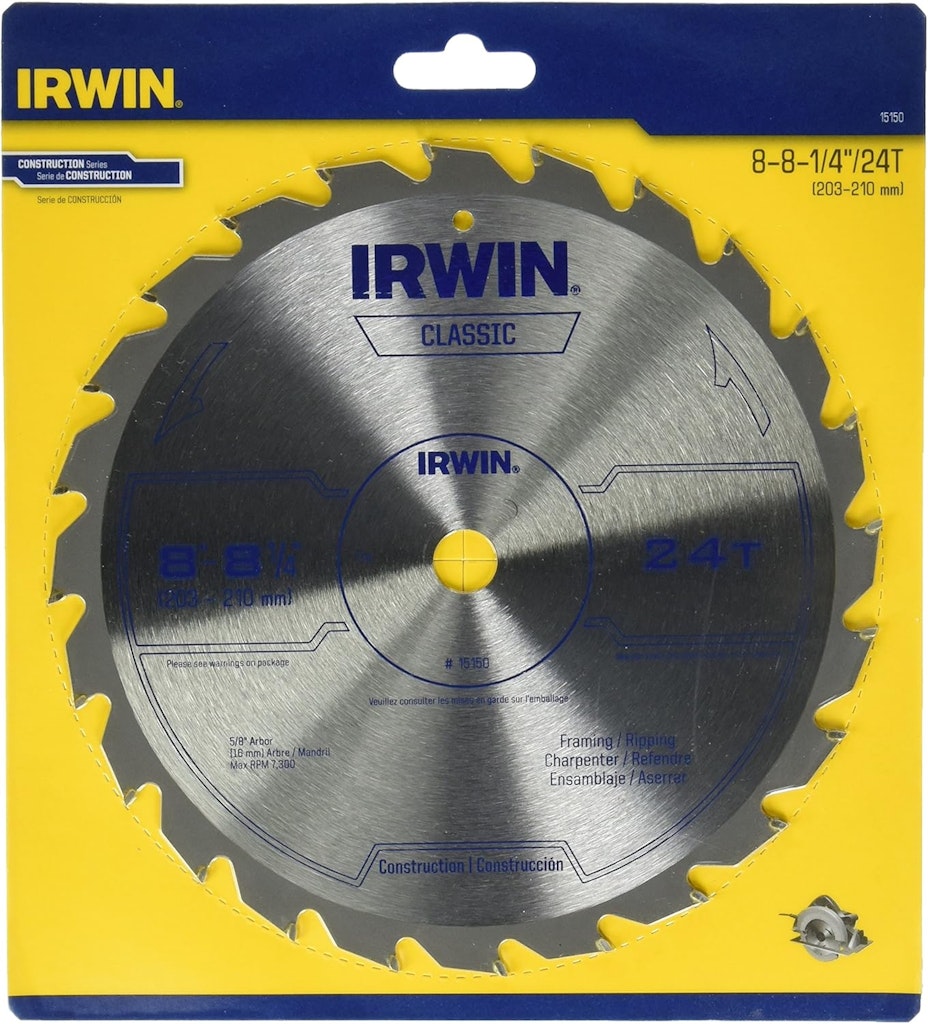 Irwin Tools 8 1/4" Carbide 24-Tooth Circular Saw Blade: $12