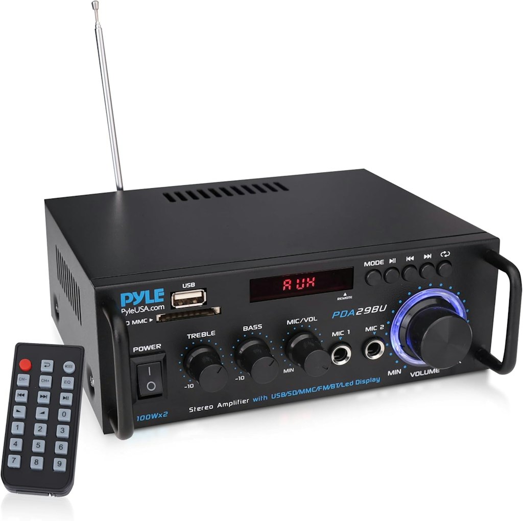 Pyle 200W Peak Bluetooth Stereo Power Amplifier & Dual Channel Receiver: $30