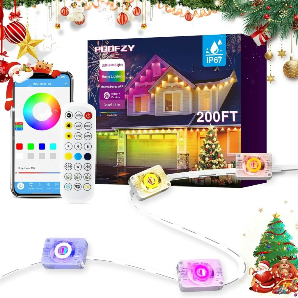Poofzy 200-Foot Permanent Outdoor RGB+IC Smart Lights: $72.19
