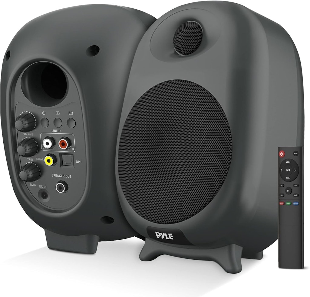 Pyle HiFi 60W Powered Bluetooth Bookshelf Monitor Speaker Set: $53 Pyle HiFi 60W Powered Bluetooth Bookshelf Monitor Speaker Set: $53