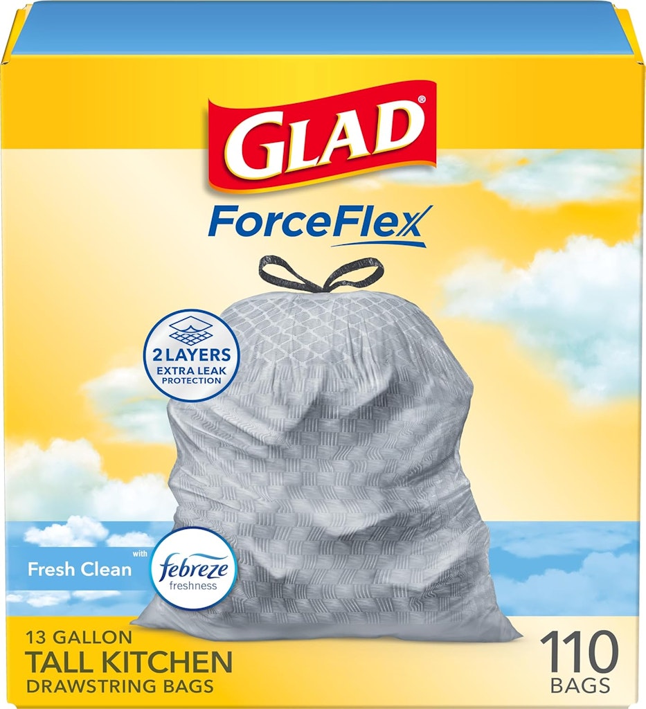 Glad 13-Gallon Drawstring Trash Bags with Febreze 110-Count Pack: $19