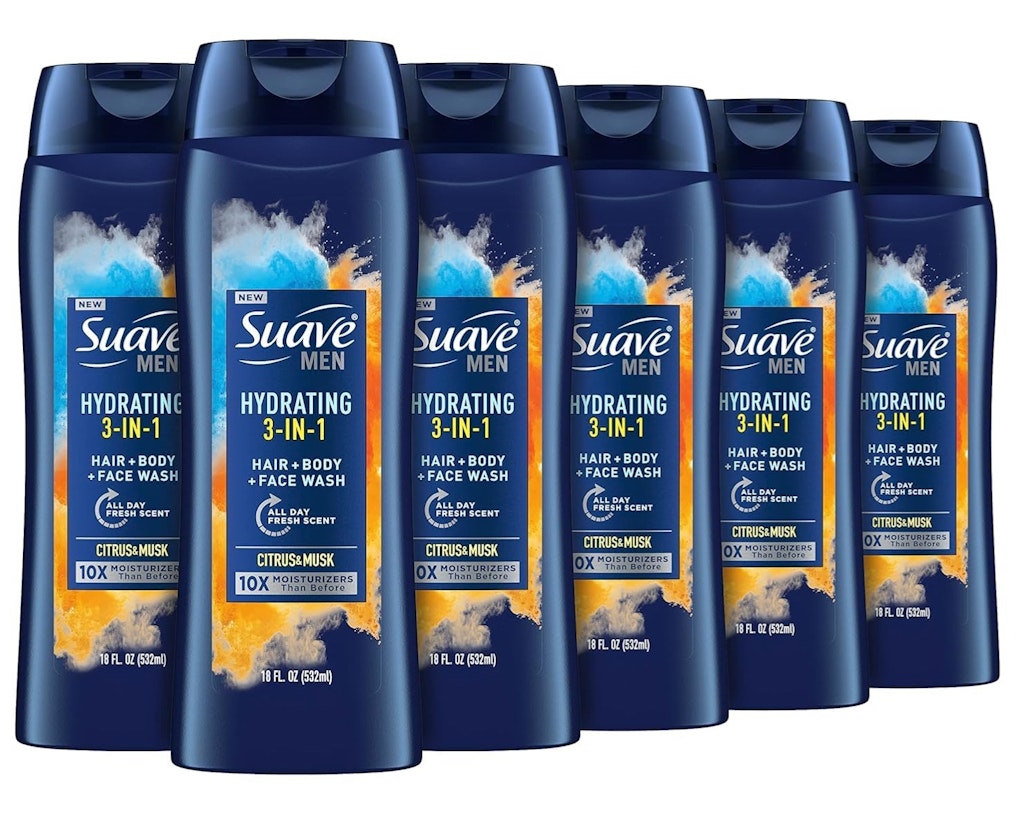 Suave Men 18-oz. 3-in-1 Moisturizing Body, Face, and Hair Wash 6-Pack: $13.37 w/ Sub & Save Suave Men 18-oz. 3-in-1 Moisturizing Body, Face, and Hair Wash 6-Pack: $13.37 w/ Sub & Save