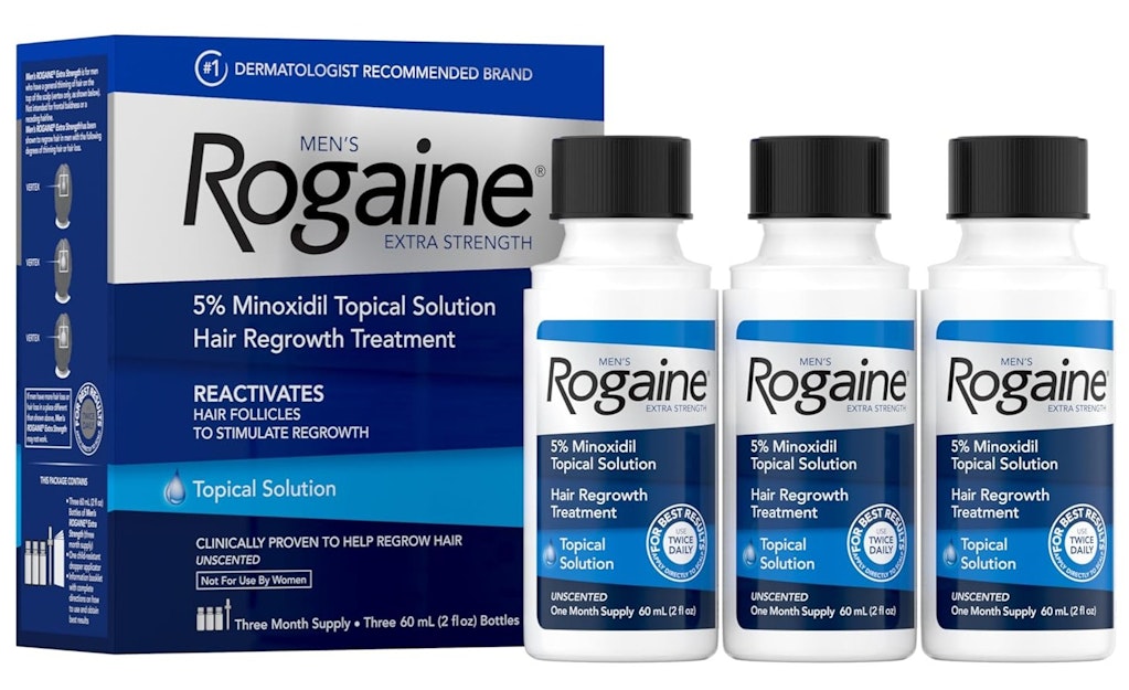 Rogaine Extra Strength 5% Minoxidil Topical Solution 3-Month Supply: $32 via Sub. & Save Rogaine Extra Strength 5% Minoxidil Topical Solution 3-Month Supply: $32 via Sub. & Save