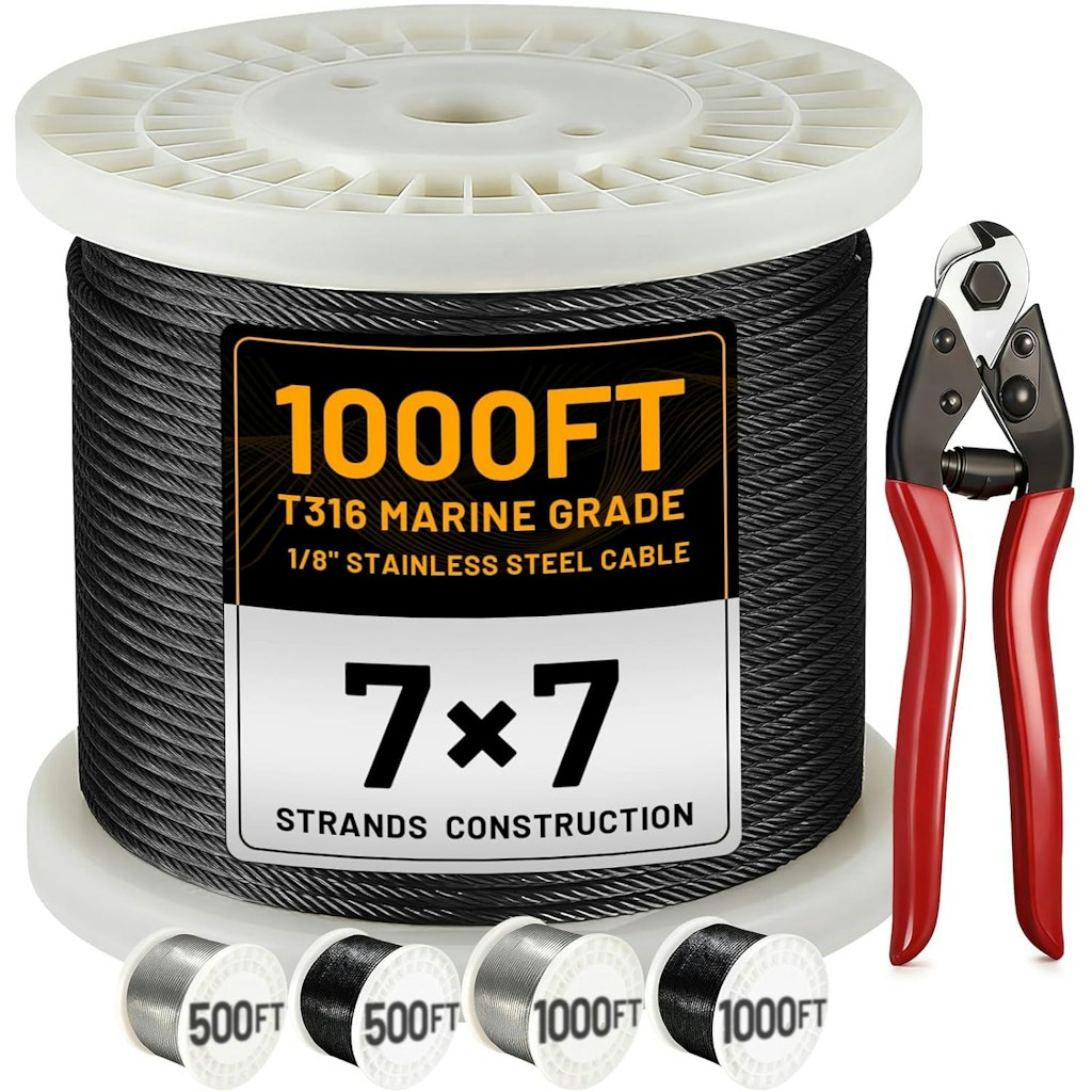 1,000-Foot 1/8" Stainless Steel Cable: $139 1,000-Foot 1/8" Stainless Steel Cable: $139