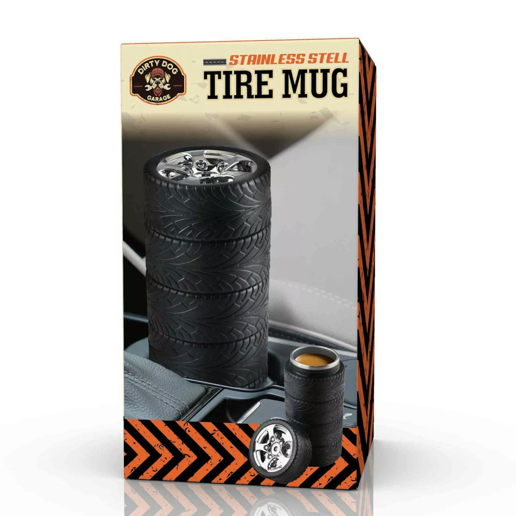 Dirty Dog Garage Stainless Steel Tire Mug: $12 Dirty Dog Garage Stainless Steel Tire Mug: $12