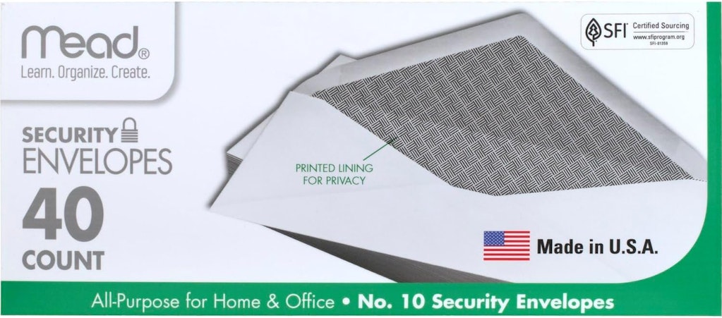 Mead #10 Security Envelopes 40-Pack: $1.08 Mead #10 Security Envelopes 40-Pack: $1.08