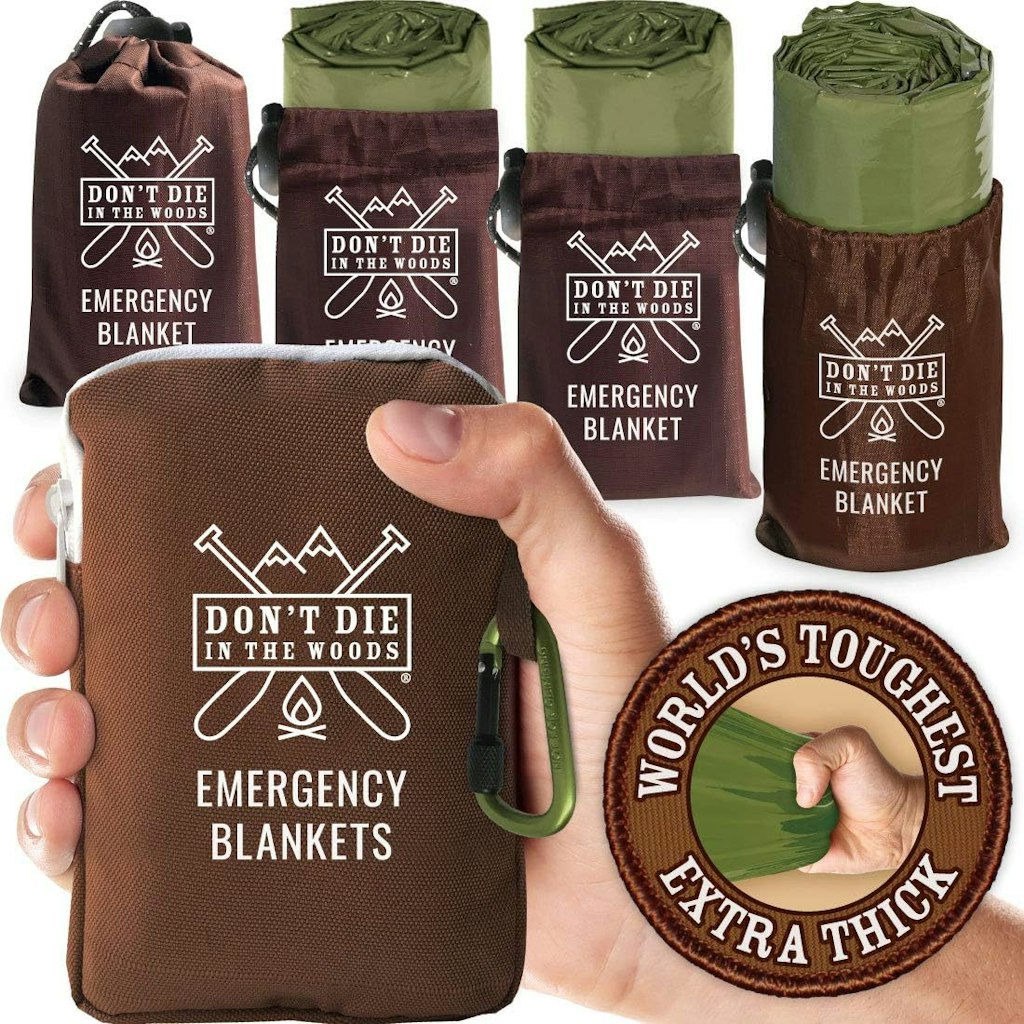 Don't Die In The Woods Extra-Thick Thermal Mylar Emergency Blanket 4-Pack: $24.95 Don't Die In The Woods Extra-Thick Thermal Mylar Emergency Blanket 4-Pack: $24.95
