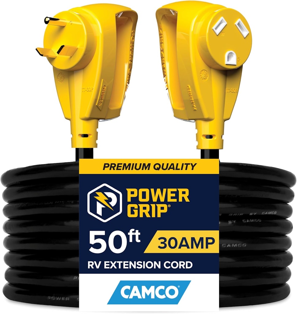 Camco PowerGrip 50-Foot 30-Amp Camper/RV Extension Cord: $74