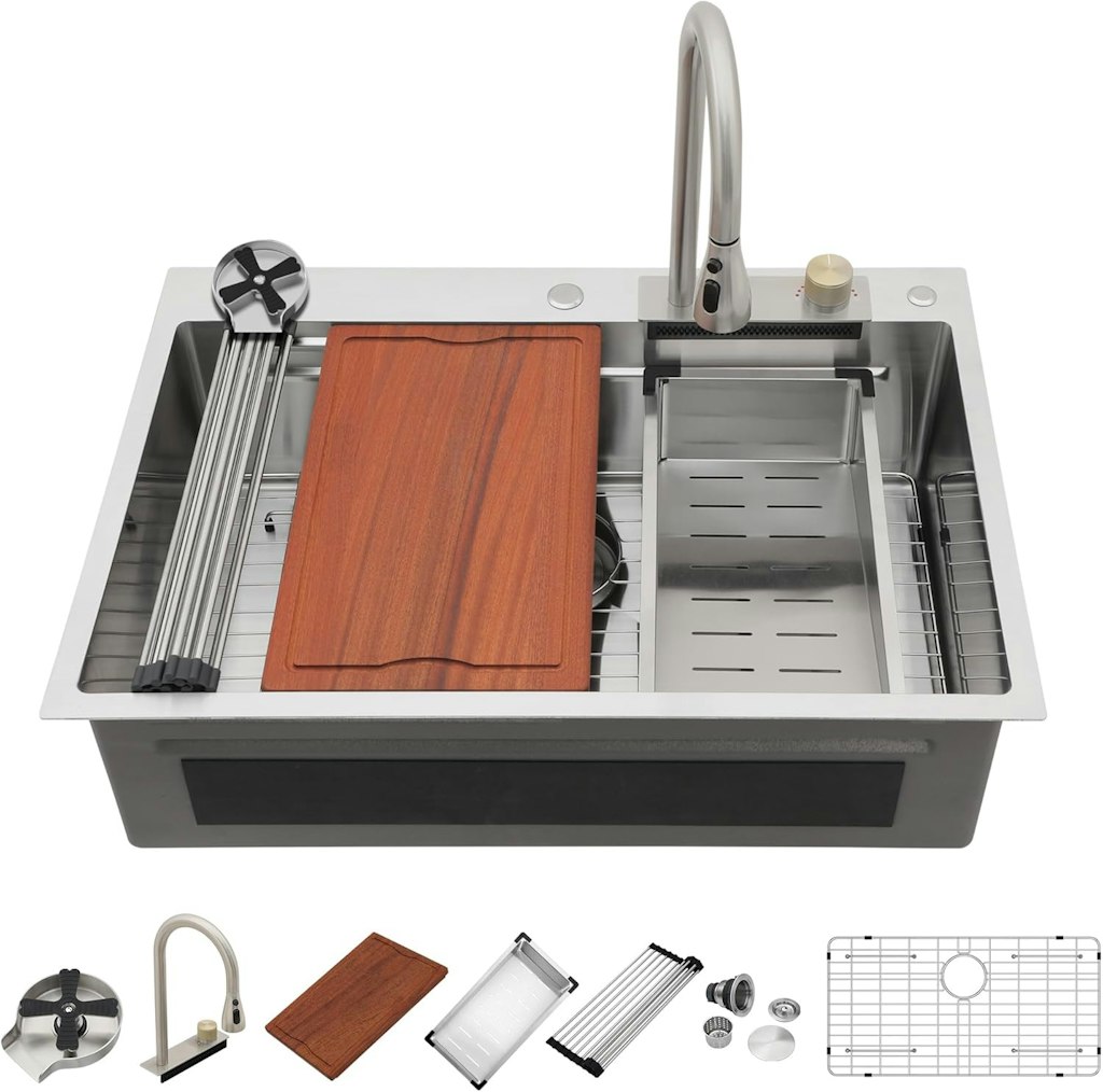 33x22" Waterfall Kitchen Workstation Sink with Faucet Combo: $320 33x22" Waterfall Kitchen Workstation Sink with Faucet Combo: $320