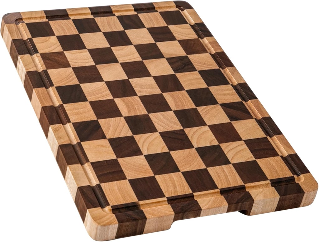 16.5" x 11.6" Checkered Wood Cutting Board: $31 16.5" x 11.6" Checkered Wood Cutting Board: $31