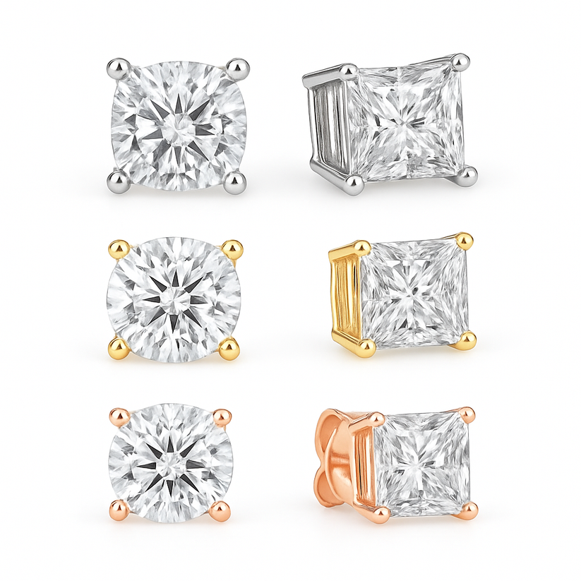 Round and Princess Stud Earring Set 2-Pair: $12 Round and Princess Stud Earring Set 2-Pair: $12