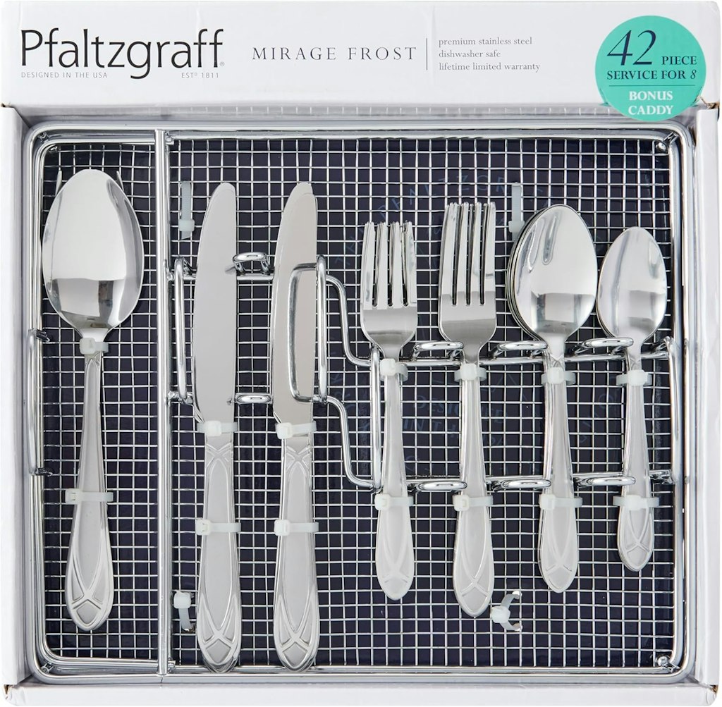 Pfaltzgraff Mirage Frost 42-Piece Flatware Set w/ Wire Caddy: $33 Pfaltzgraff Mirage Frost 42-Piece Flatware Set w/ Wire Caddy: $33
