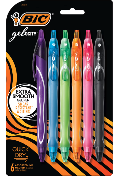 BIC 6-Count Gelocity Quick Dry Gel Pens: $4.97