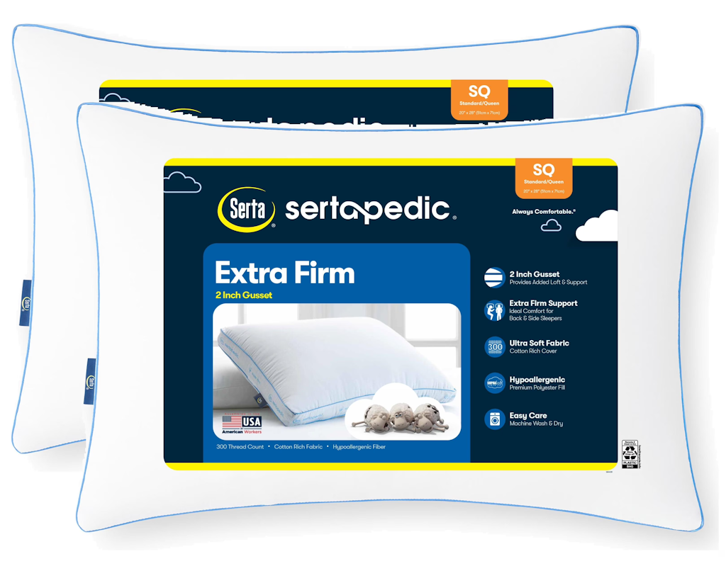 Sertapedic Extra Firm Standard/Queen Bed Pillow 2-Pack: $10