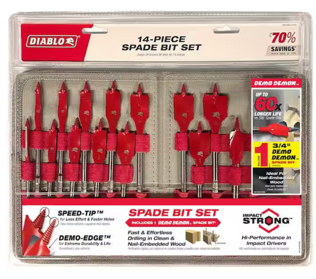 Diablo High Speed 14pc Steel Spade Bit Set With Pouch: $13