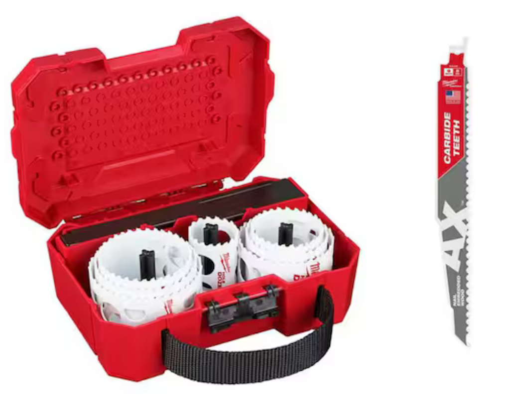 Milwaukee Hole Dozer Bi-Metal Hole Saw Kit w/ 9" AX Nail-Embedded Wood Cutting SAWZALL Blade: $46
