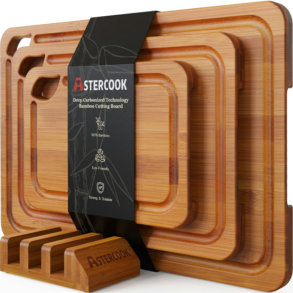 Astercook 3-Count Bamboo Cutting Board Set w/ Holder: $24
