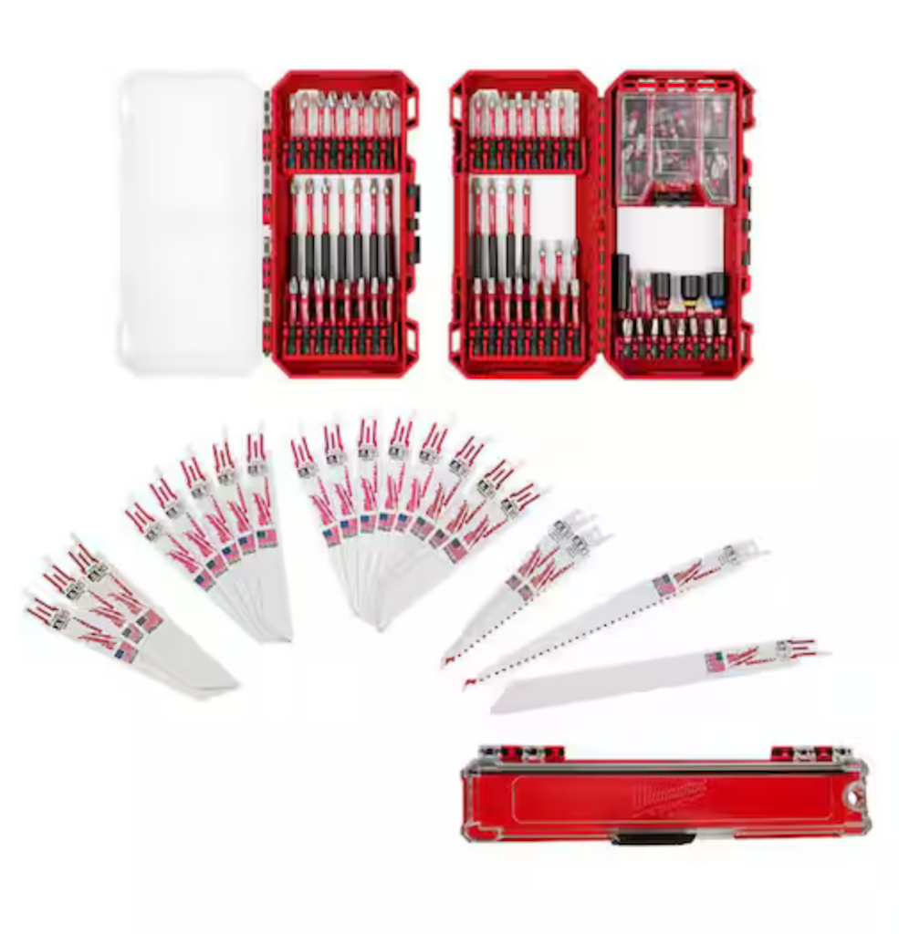 Milwaukee Shockwave 120-Piece Steel Drill and Screw Driver Bit Set w/ Sawzall Blade Set : $50