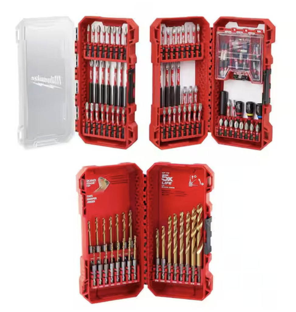 Milwaukee Shockwave 123-Piece Steel Drill and Screw Driver Bit Set and Titanium Drill Bit Set: $60 Milwaukee Shockwave 123-Piece Steel Drill and Screw Driver Bit Set and Titanium Drill Bit Set: $60