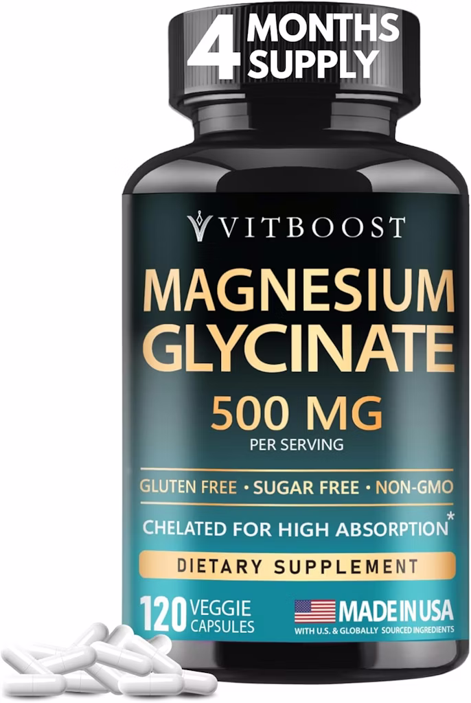 VitBoost Magnesium Glycinate 500mg 120-Capsule Bottle: $9.06