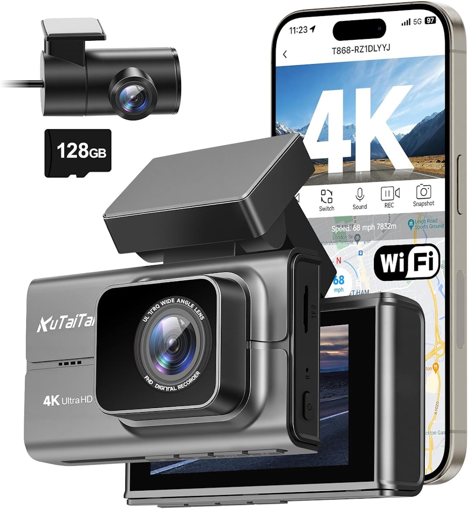 Kutaitai 4K WiFi GPS Dual Front & Rear Dash Cam w/ 128GB Card: $55 Kutaitai 4K WiFi GPS Dual Front & Rear Dash Cam w/ 128GB Card: $55