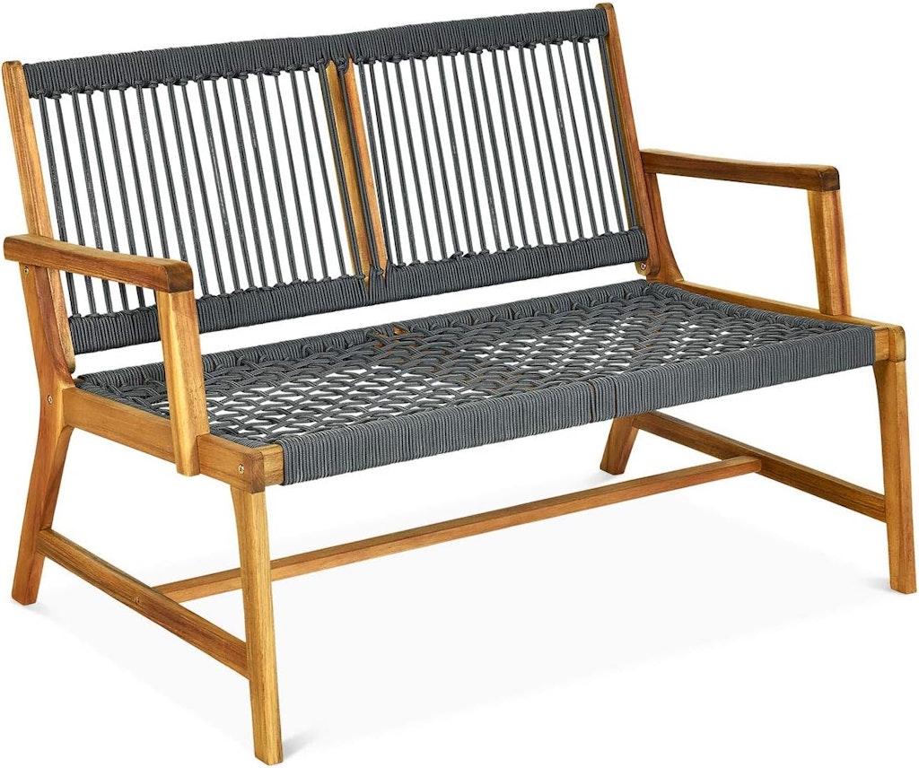 Tangkula 2-Person Patio Acacia Wood Bench Loveseat: $68
