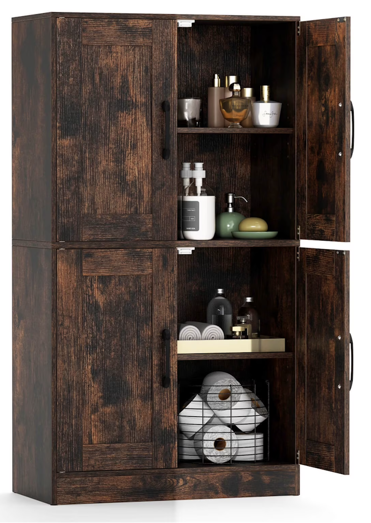 Costway Bathroom Cabinet w/ Doors & Adjustable Shelves: $69.99