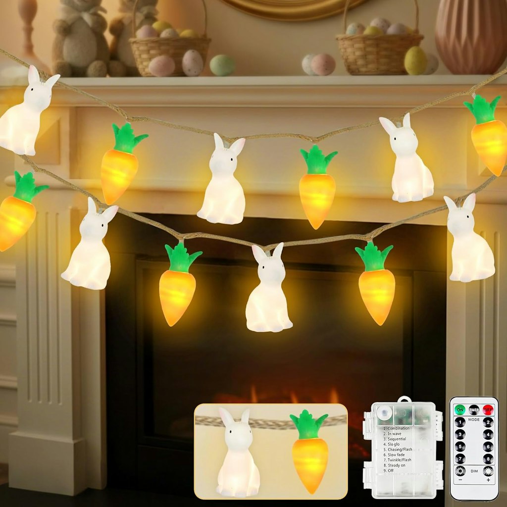 Yiqu 10-Foot Easter Bunny & Carrot String Lights: $9.89