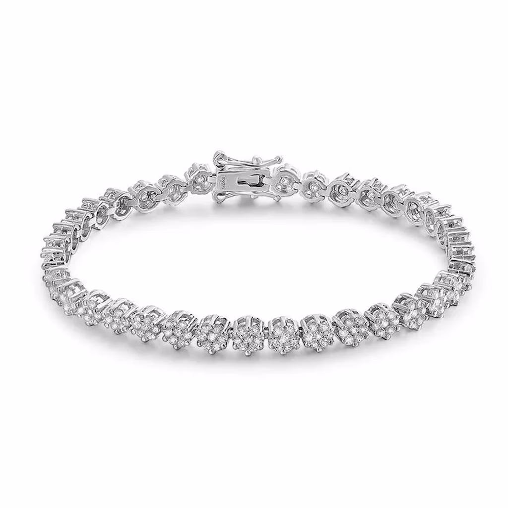 Brilliant Flower Created Moissanite Tennis Bracelet in 14K Gold: $139