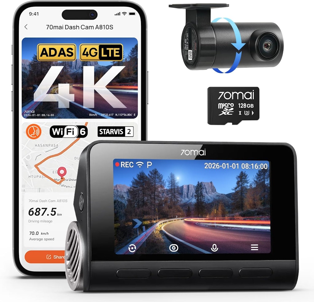 70mai A810S 4K Dual Dash Cam: $119.99 70mai A810S 4K Dual Dash Cam: $119.99