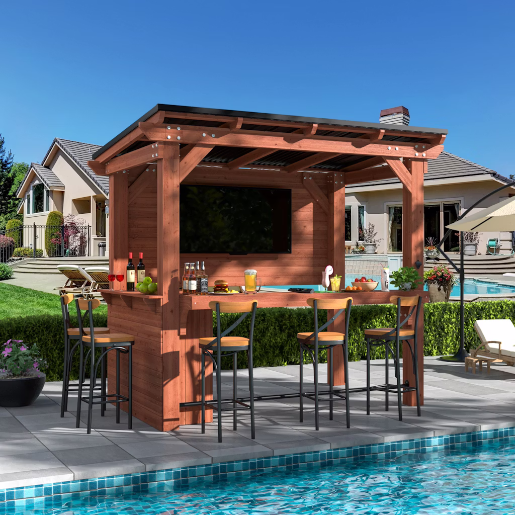 Veikous 8.5 x 6-Foot Outdoor Bar Gazebo w/ TV Mount & Hardtop Roof: $1,000