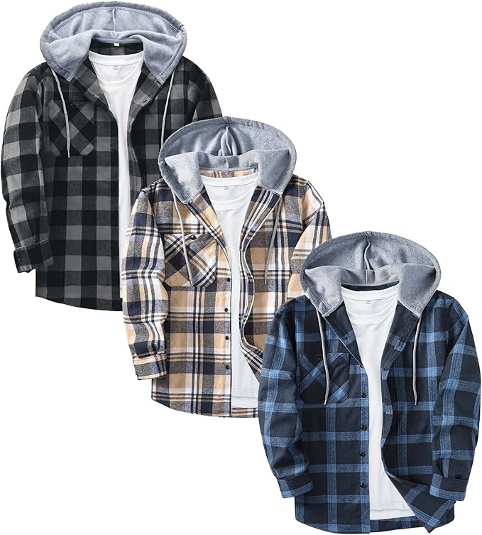 Men's Flannel Hoodie Shirt 3-Pack: $36