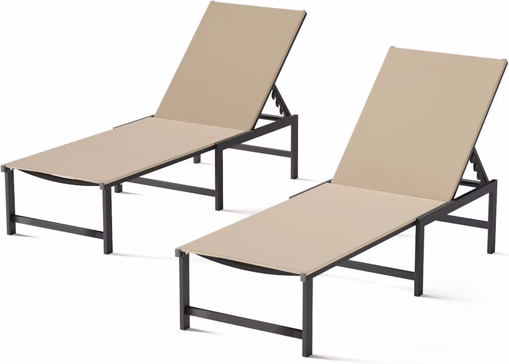5-Position Reclining Outdoor Chaise Lounge Chair 2-Pack: $155.99