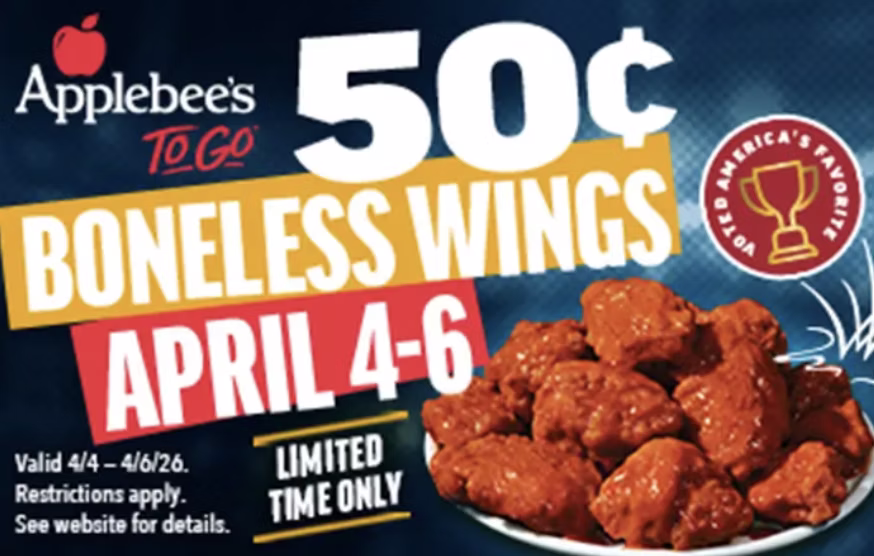 Applebee's Boneless Wings: 50 cents