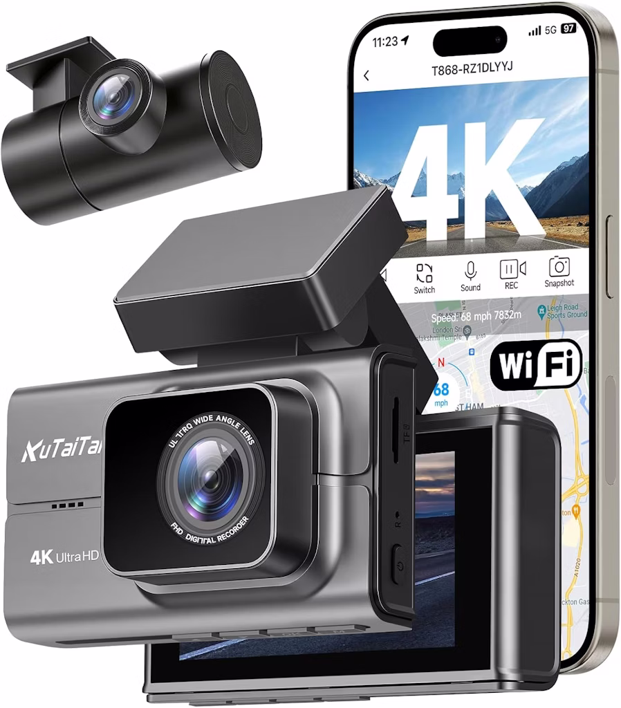 KuTaiTai 4K Dash Camera with WiFi and GPS: $39.99