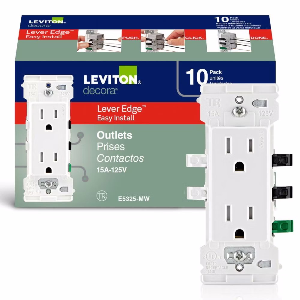 Leviton Lever Edge 15A Duplex Wall Outlet 10-Pack: $20