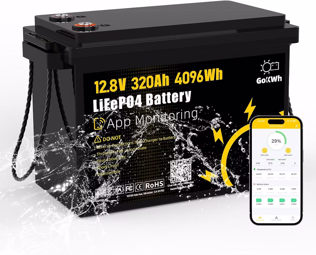 GoKwh 12V 320Ah LiFePO4 Battery with Bluetooth: $424.15