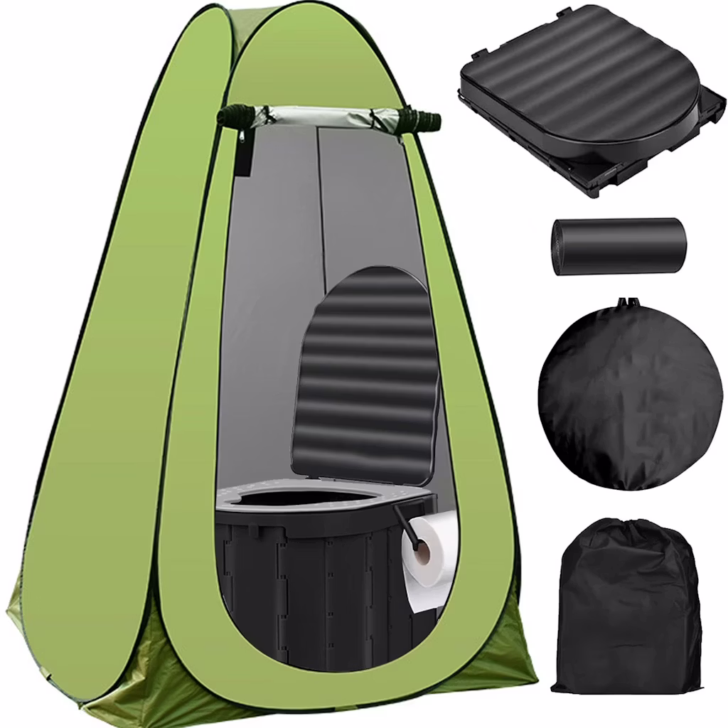 Portable Foldable Camping Toilet Set w/ Privacy Tent: $56