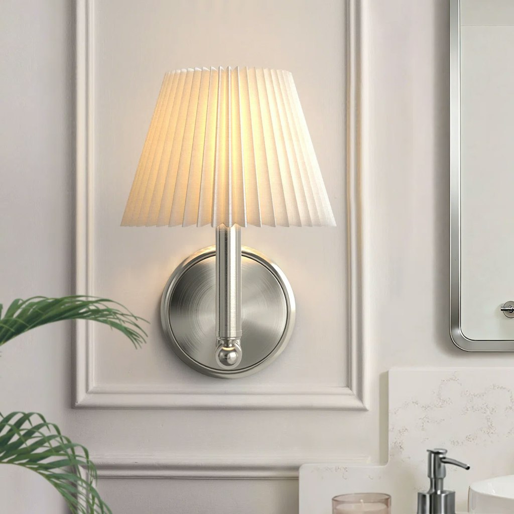 7''W Dimmable Sconce With White Linen Shade Birch Lane Promo : $30 off + an extra 10% off 
