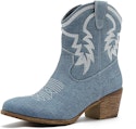 Globalwin Women's Denim Western Cowboy Mid-Calf Boots for $23 + free shipping w/ Prime