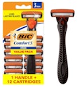 BIC Men's Comfort 3 Refillable 3-Blade Razor w/ Handle & 12 Cartridges for $9 + free shipping w/ Prime