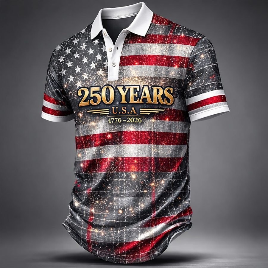 Men's American 250th Anniversary US Flag Polo Shirts: $8