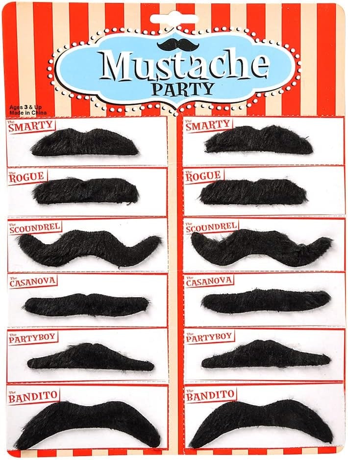 Road Island Novelty 3.5" Black Fake Mustaches 12-Pack: $4.27