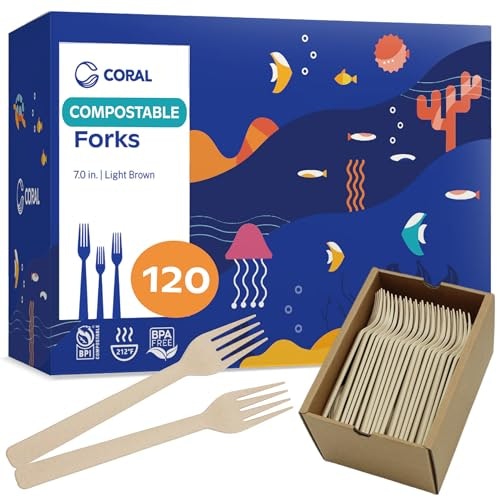 Coral 7" Compostable Forks 120-Pack: $22.60