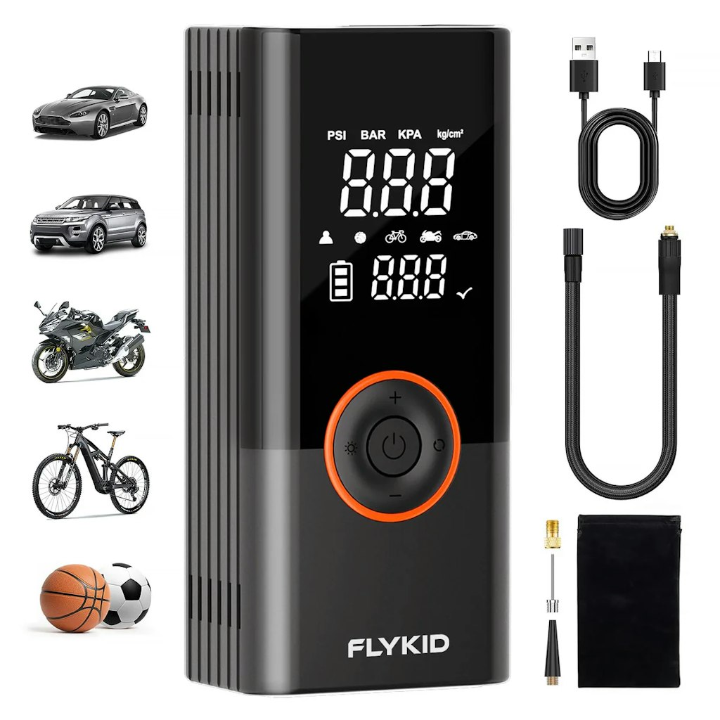 FLYKID Tire Inflator Portable Air Compressor: $29